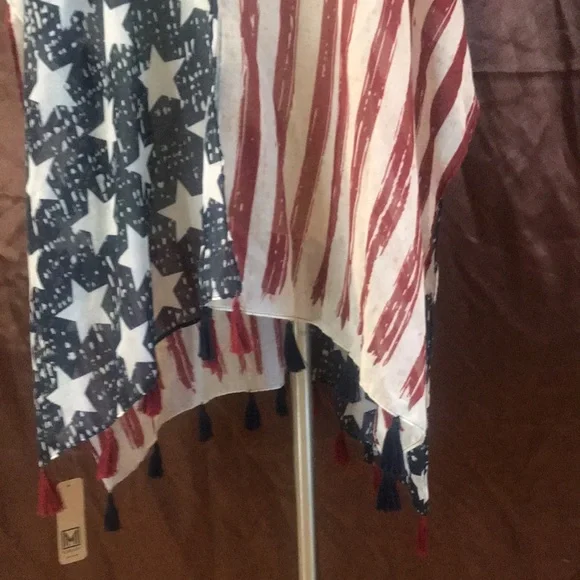 NWT USA Flag patriotic lightweight open kimono tassels OS boho summer cover up - Picture 4 of 15